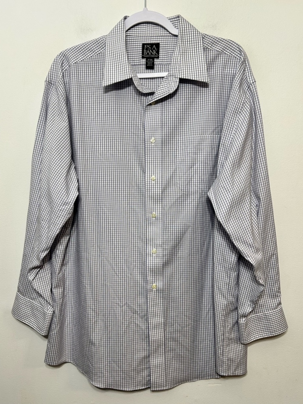 Jos A Bank Travelers Collection Micro Check Plaid Long Sleeve Button Up Shirt